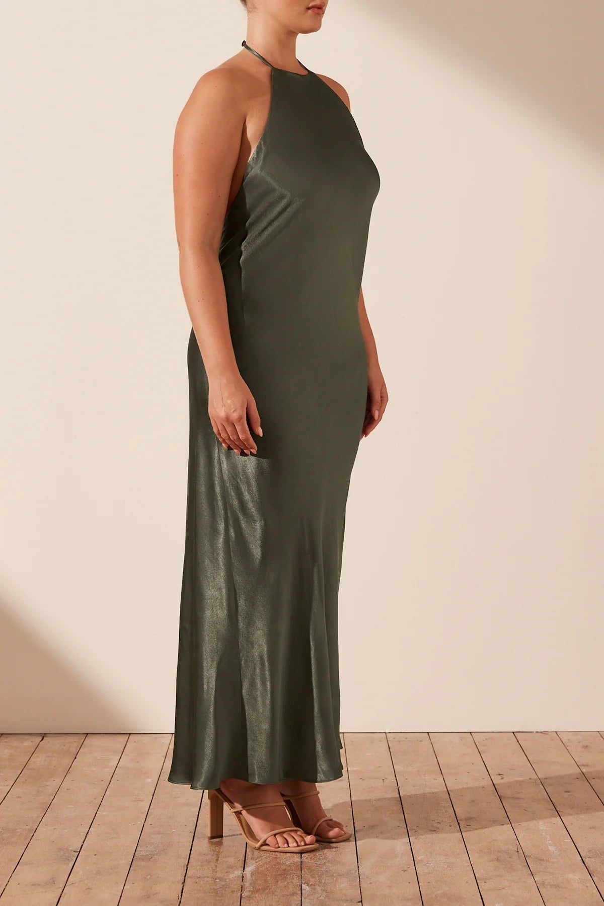 La Lune Low Back Halter Neck Midi Dress
