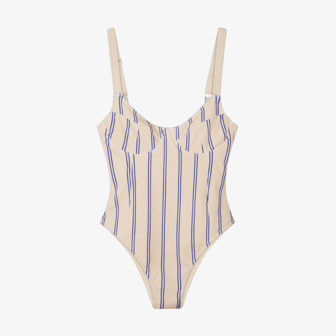 MARINE TWIN STRIPE RIB BALCONETTE ONE PIECE