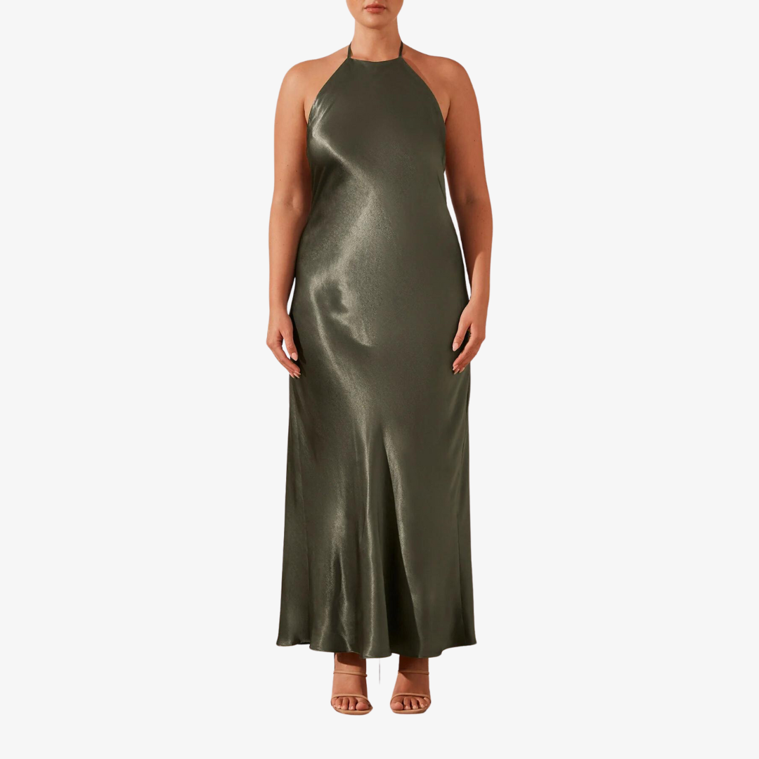 La Lune Low Back Halter Neck Midi Dress