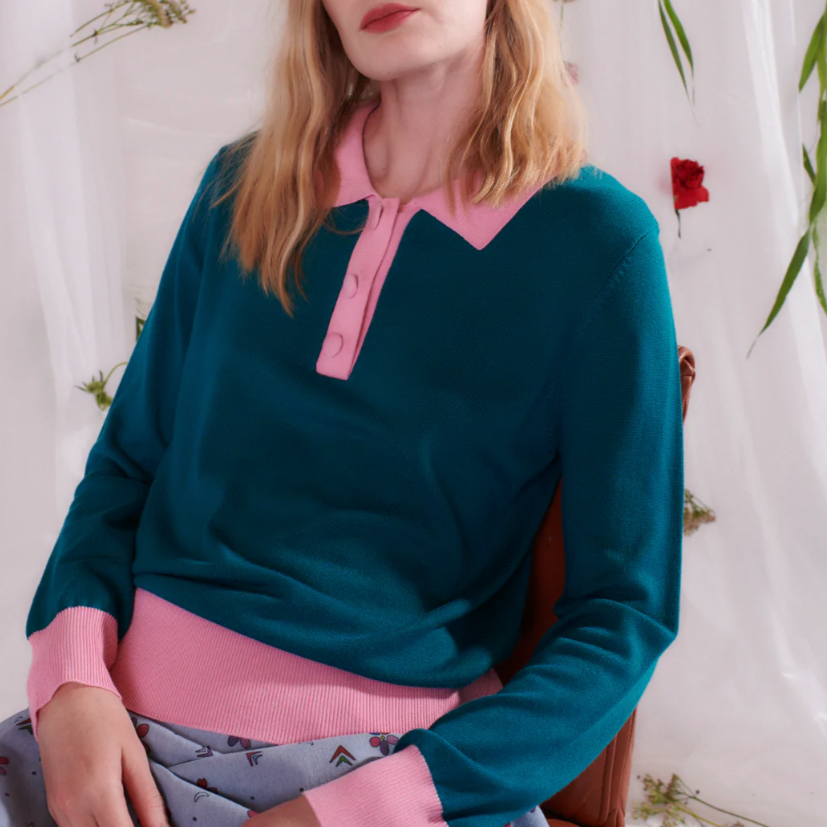 Mary Colorblock Polo Sweater
