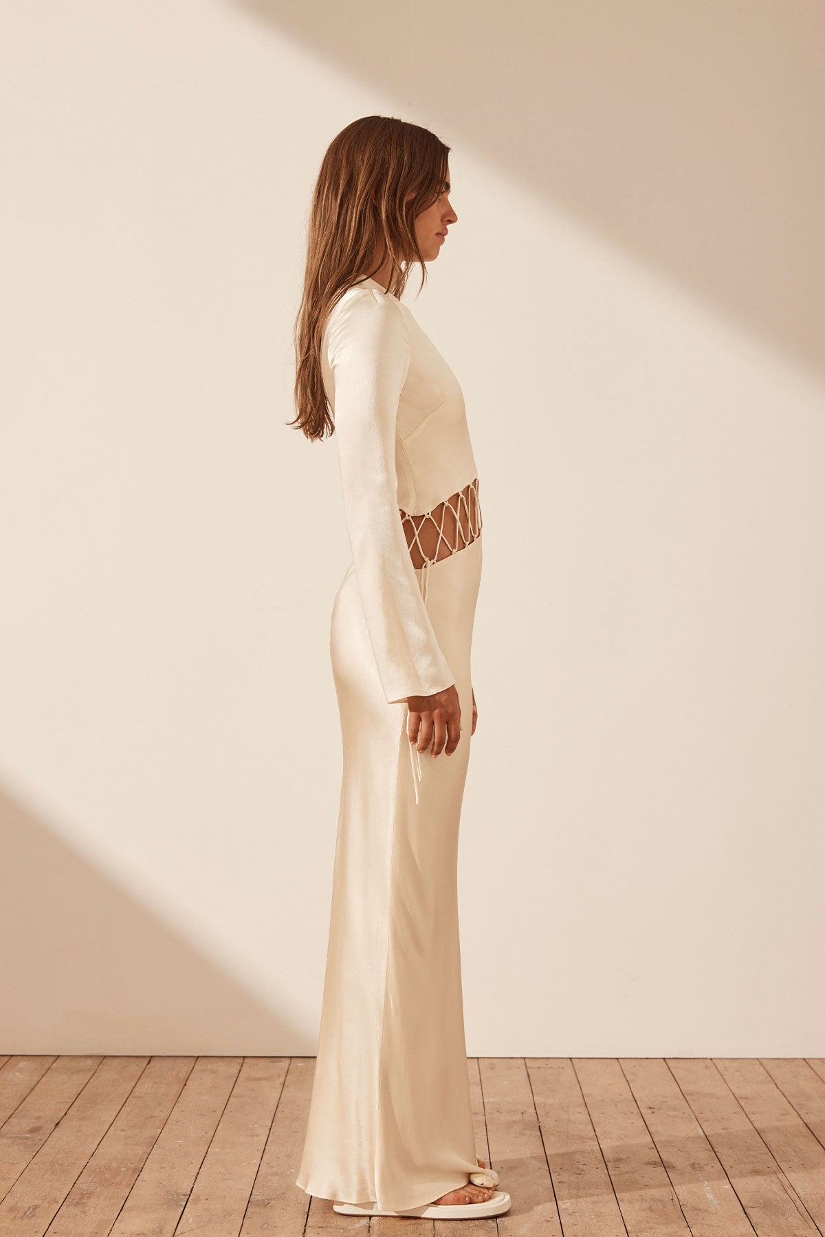 Arienzo Asymmetrical Lace Up Maxi Dress