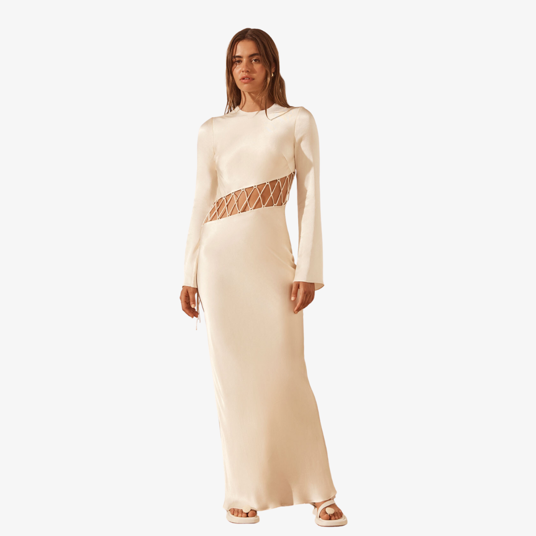 Arienzo Asymmetrical Lace Up Maxi Dress