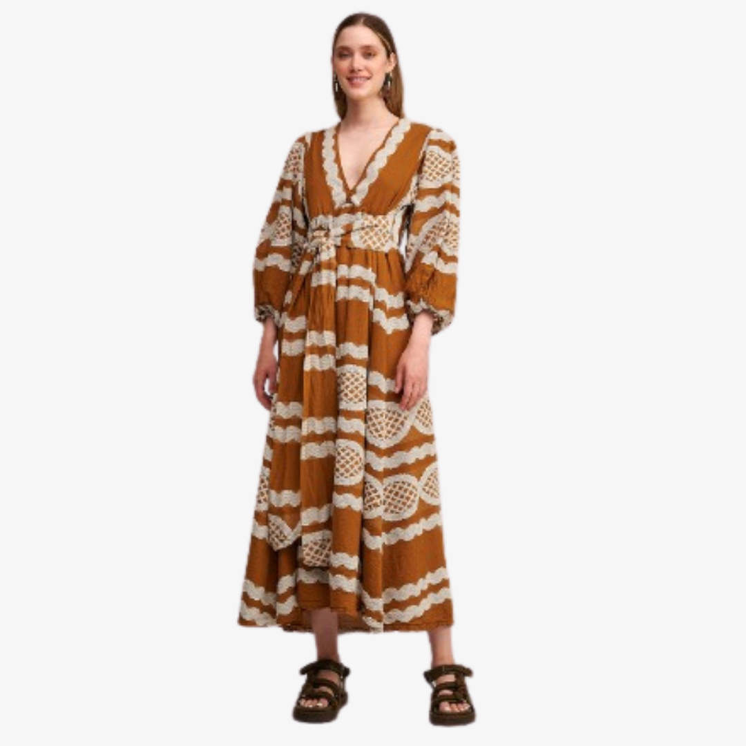 Zakar Maxi Dress in White and Tan