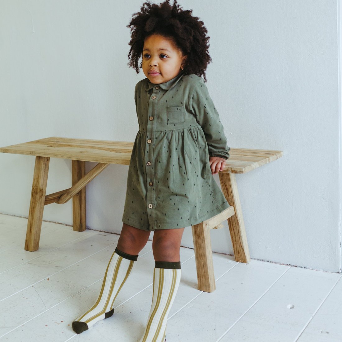 Organic Rib Knit Knee Socks - Bronze Stripe