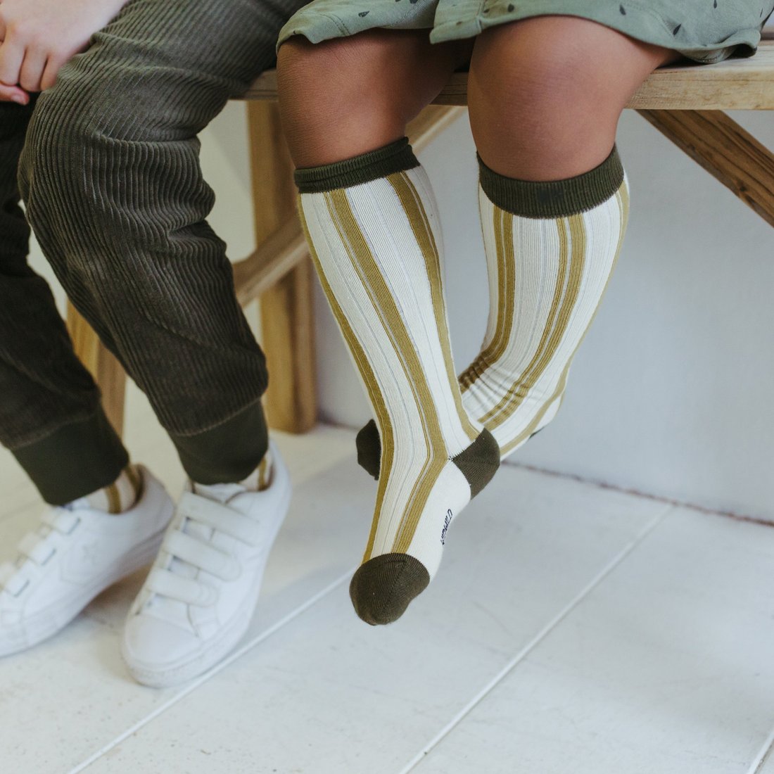 Organic Rib Knit Knee Socks - Bronze Stripe