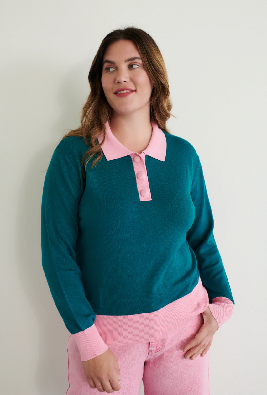 Mary Colorblock Polo Sweater